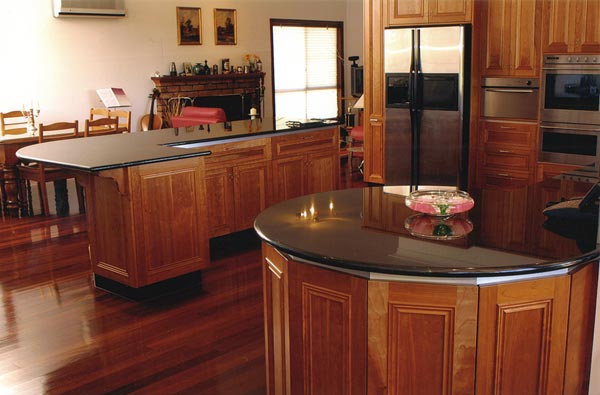 Redwood cabinets polished timber floor kitchen